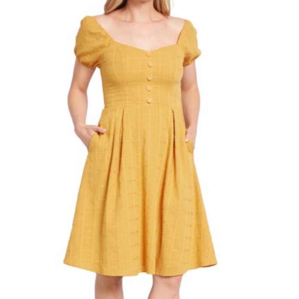 ModCloth Puff Sleeve Dress Fit & Flare Dress - Picture 1 of 4